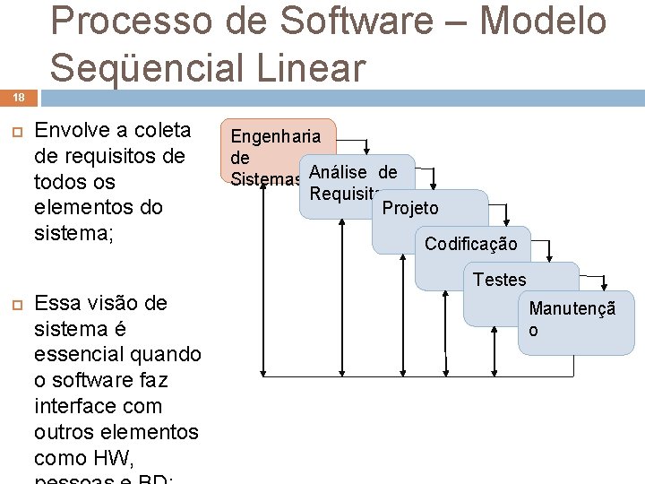Processo de Software – Modelo Seqüencial Linear 18 Envolve a coleta de requisitos de Processo de Software – Modelo Seqüencial Linear 18 Envolve a coleta de requisitos de