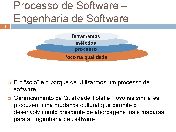 Processo de Software – Engenharia de Software 8 ferramentas métodos processo foco na qualidade Processo de Software – Engenharia de Software 8 ferramentas métodos processo foco na qualidade