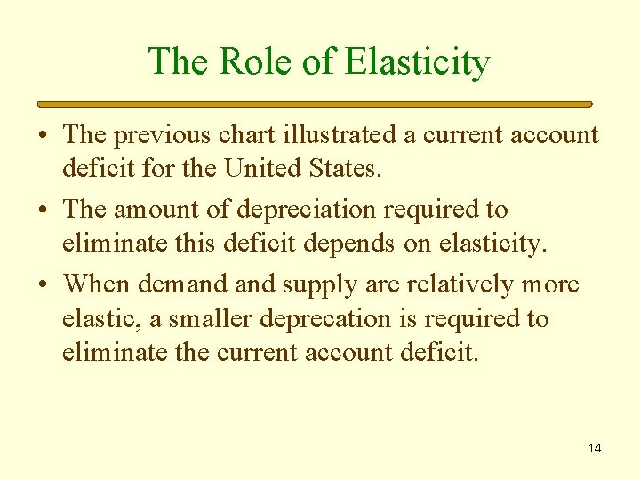 The Role of Elasticity • The previous chart illustrated a current account deficit for
