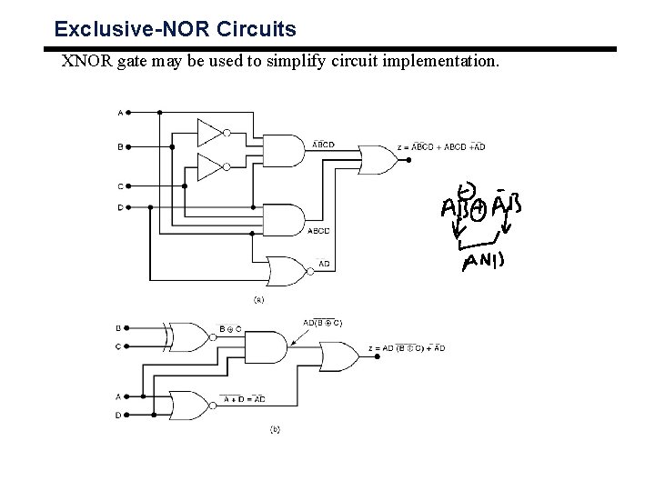 Exclusive-NOR Circuits XNOR gate may be used to simplify circuit implementation. 