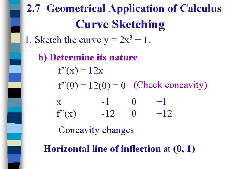 2. 7 Geometrical Application of Calculus Curve Sketching 1. Sketch the curve y =