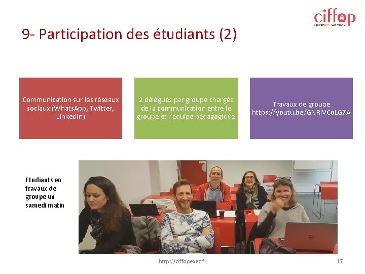 9 - Participation des étudiants (2) Communication sur les réseaux sociaux (Whats. App, Twitter, 9 - Participation des étudiants (2) Communication sur les réseaux sociaux (Whats. App, Twitter,