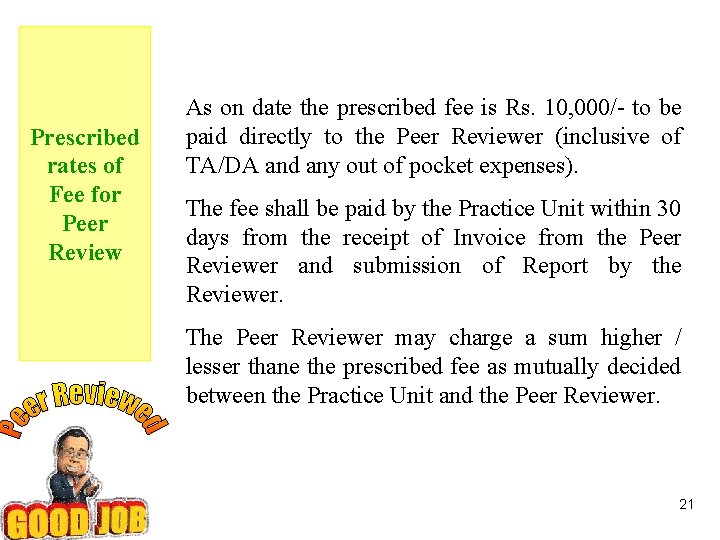 Prescribed rates of Fee for Peer Review As on date the prescribed fee is