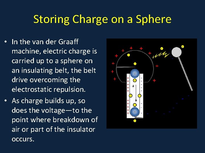Storing Charge on a Sphere • In the van der Graaff machine, electric charge