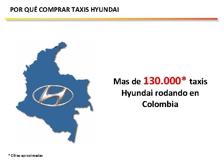 POR QUÉ COMPRAR TAXIS HYUNDAI Mas de 130. 000* taxis Hyundai rodando en Colombia