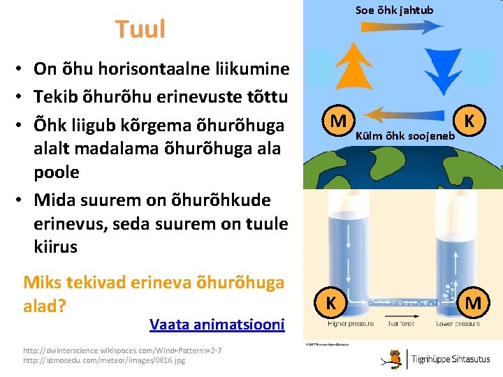 Soe õhk jahtub Tuul • On õhu horisontaalne liikumine • Tekib õhurõhu erinevuste tõttu