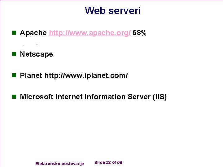 Web serveri n Apache http: //www. apache. org/ 58% n Netscape n Planet http: