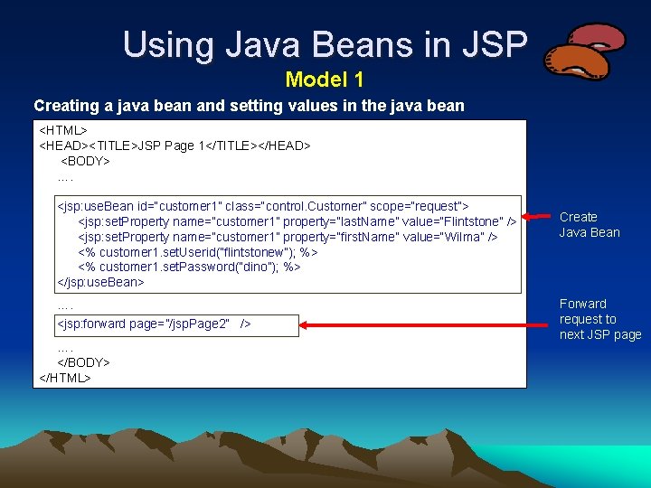 Using Java Beans in JSP Model 1 Creating a java bean and setting values