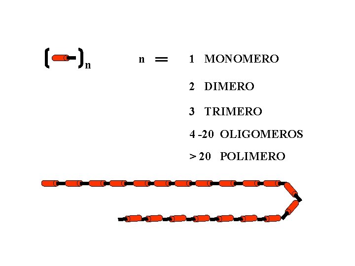 n n 1 MONOMERO 2 DIMERO 3 TRIMERO 4 -20 OLIGOMEROS > 20 POLIMERO