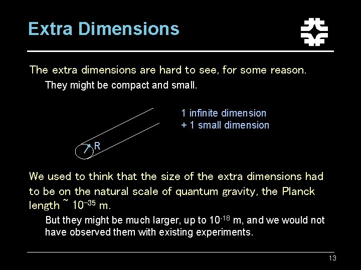 Extra Dimensions The extra dimensions are hard to see, for some reason. They might