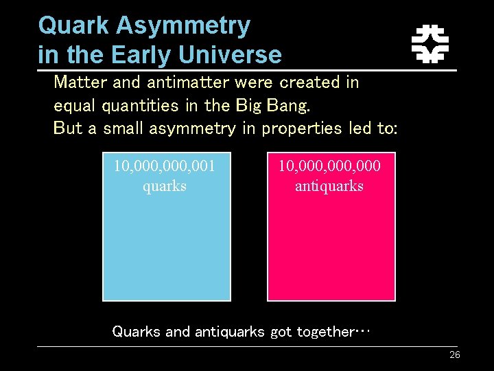 Quark Asymmetry in the Early Universe Matter and antimatter were created in equal quantities