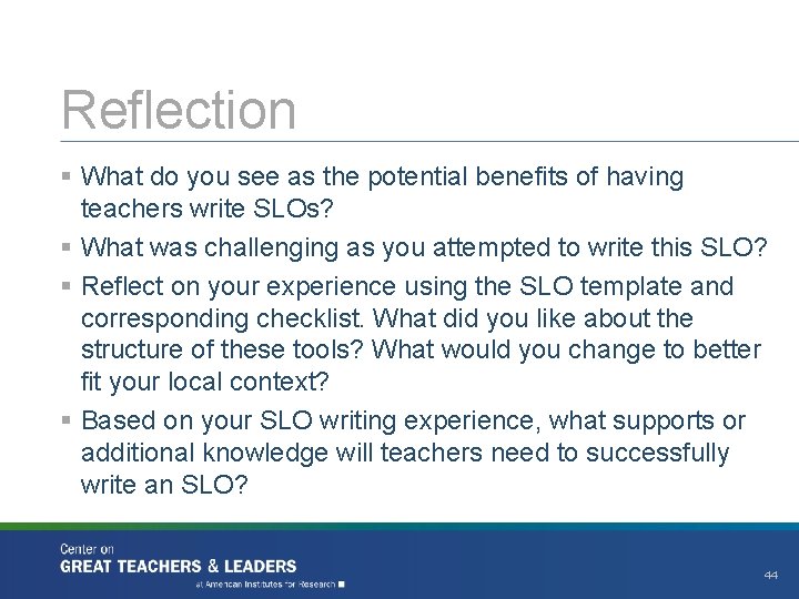 Slo Reflection Example Introduction to Student Learning Objectives Presenter Names Month
