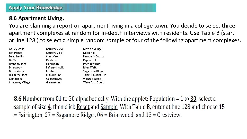 8. 6 Apartment Living. You are planning a report on apartment living in a