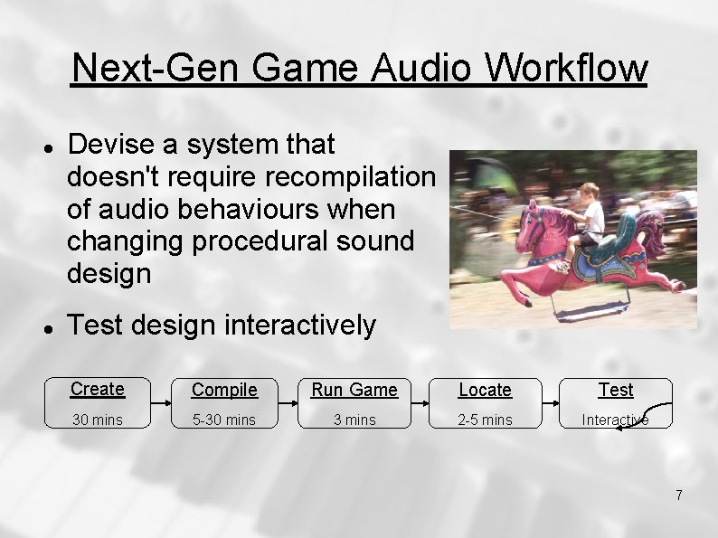 Next-Gen Game Audio Workflow Devise a system that doesn't require recompilation of audio behaviours Next-Gen Game Audio Workflow Devise a system that doesn't require recompilation of audio behaviours