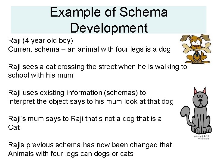 Example of Schema Development Raji (4 year old boy) Current schema – an animal