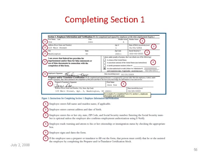 Completing Section 1 July 2, 2008 56 