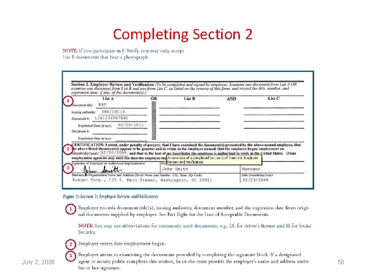 Completing Section 2 July 2, 2008 58 