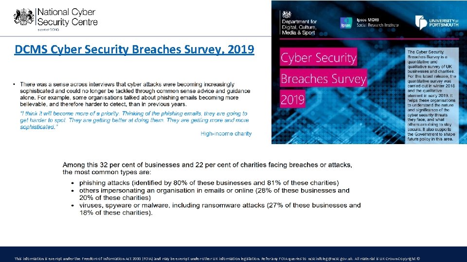 DCMS Cyber Security Breaches Survey, 2019 This information is exempt under the Freedom of