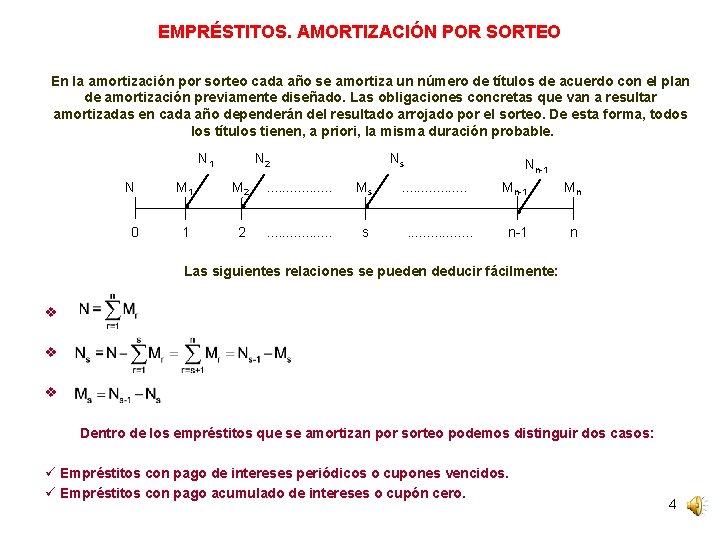 EMPRÉSTITOS. AMORTIZACIÓN POR SORTEO En la amortización por sorteo cada año se amortiza un