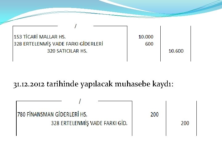 31. 12. 2012 tarihinde yapılacak muhasebe kaydı: 