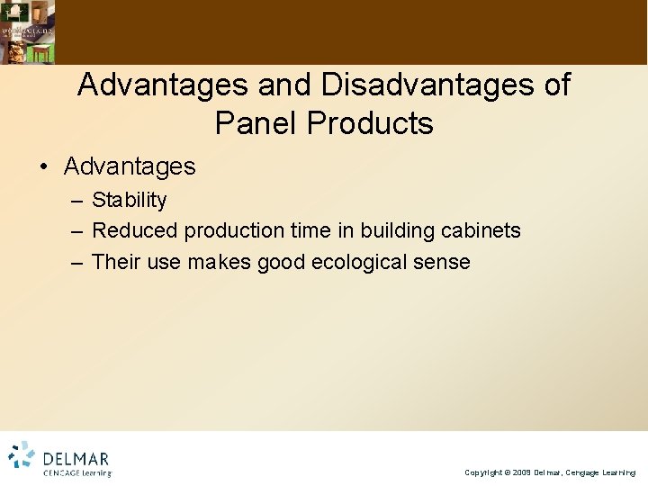 Advantages and Disadvantages of Panel Products • Advantages – Stability – Reduced production time