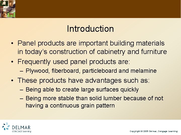 Introduction • Panel products are important building materials in today’s construction of cabinetry and