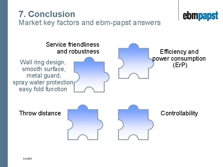 7. Conclusion Market key factors and ebm-papst answers Service friendliness and robustness Wall ring