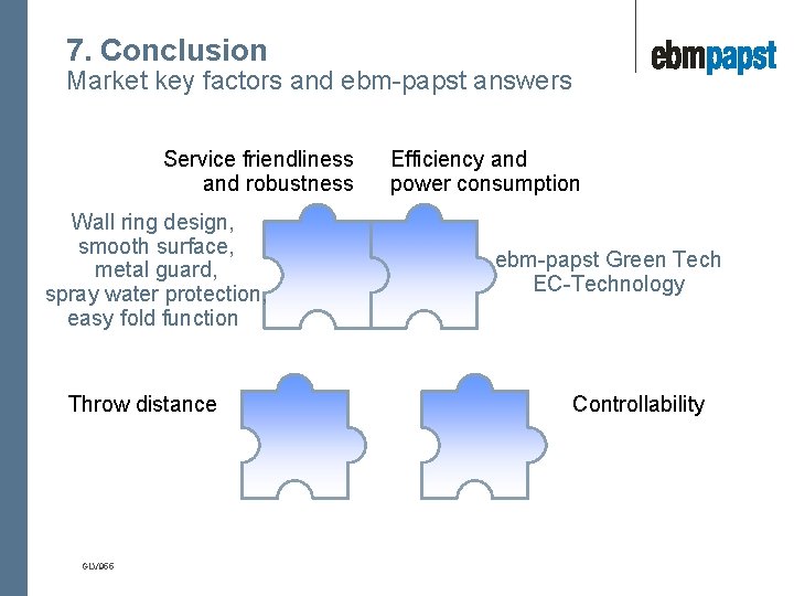 7. Conclusion Market key factors and ebm-papst answers Service friendliness and robustness Wall ring