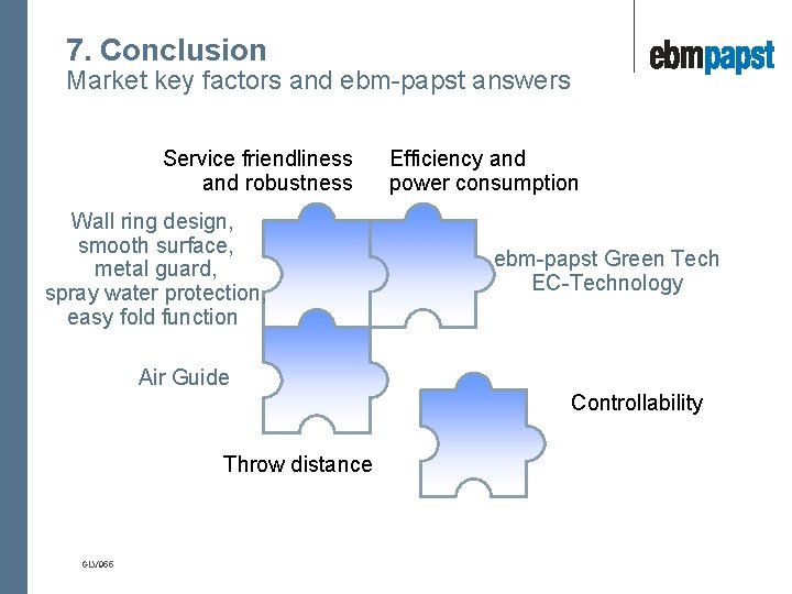 7. Conclusion Market key factors and ebm-papst answers Service friendliness and robustness Wall ring