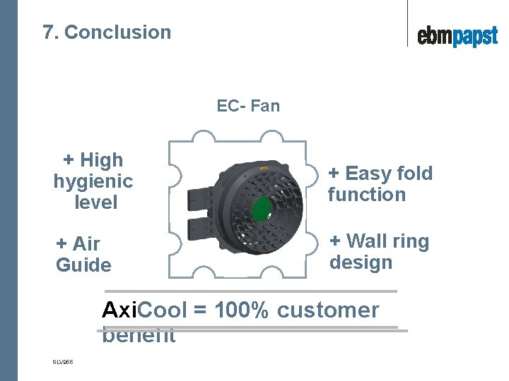 7. Conclusion EC- Fan + High hygienic level + Easy fold function + Air
