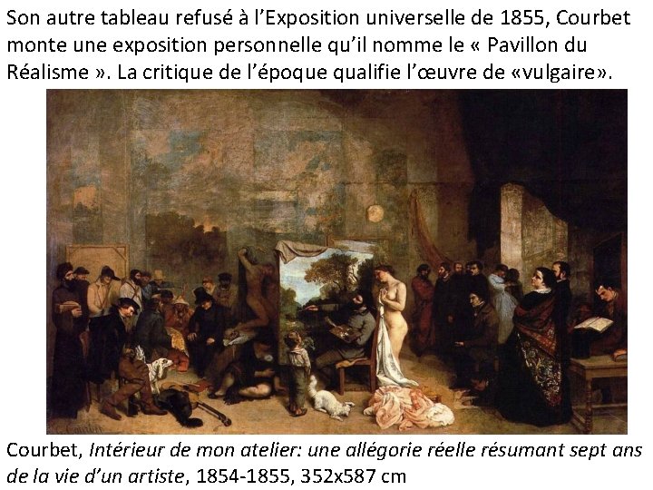 Son autre tableau refusé à l’Exposition universelle de 1855, Courbet monte une exposition personnelle