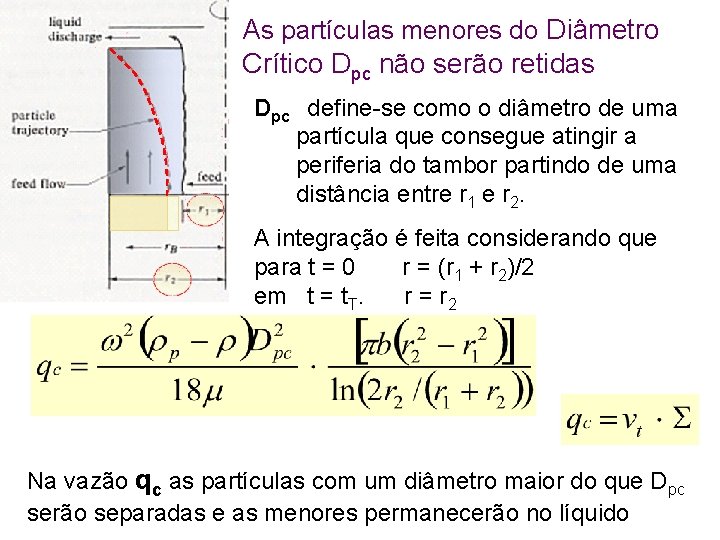 As partículas menores do Diâmetro Crítico Dpc não serão retidas Dpc define-se como o
