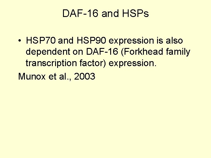 DAF-16 and HSPs • HSP 70 and HSP 90 expression is also dependent on
