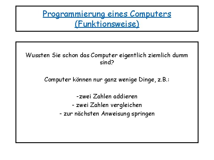 Programmierung eines Computers (Funktionsweise) Wussten Sie schon das Computer eigentlich ziemlich dumm sind? Computer