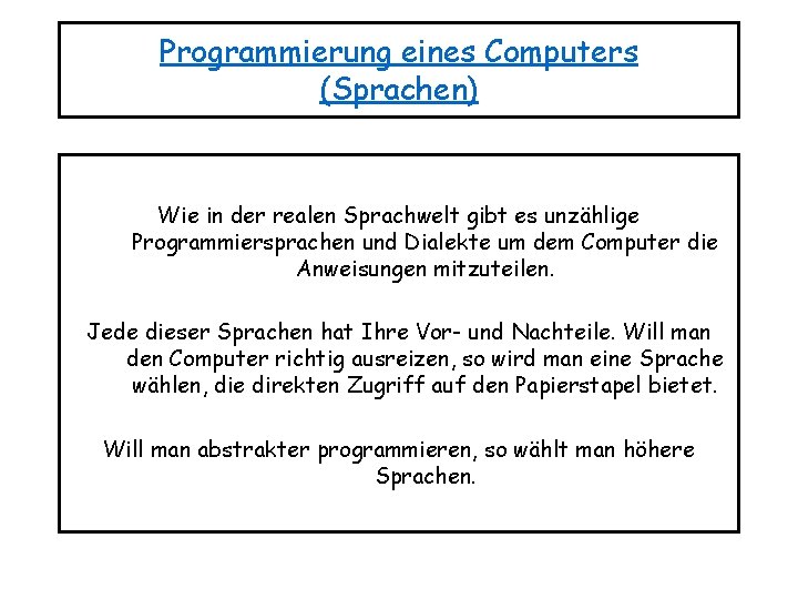 Programmierung eines Computers (Sprachen) Wie in der realen Sprachwelt gibt es unzählige Programmiersprachen und