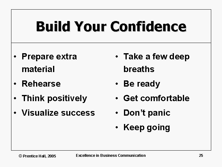 Build Your Confidence • Prepare extra material • Take a few deep breaths •