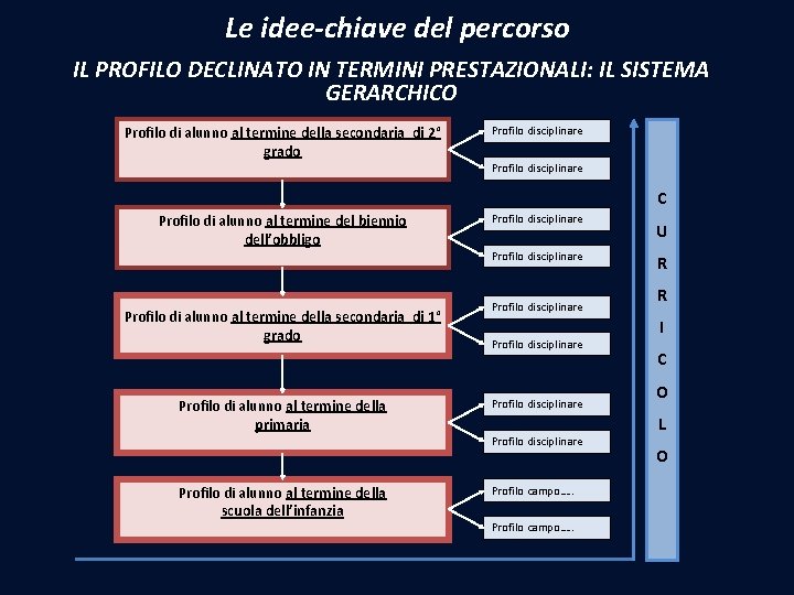 Le idee-chiave del percorso IL PROFILO DECLINATO IN TERMINI PRESTAZIONALI: IL SISTEMA GERARCHICO Profilo