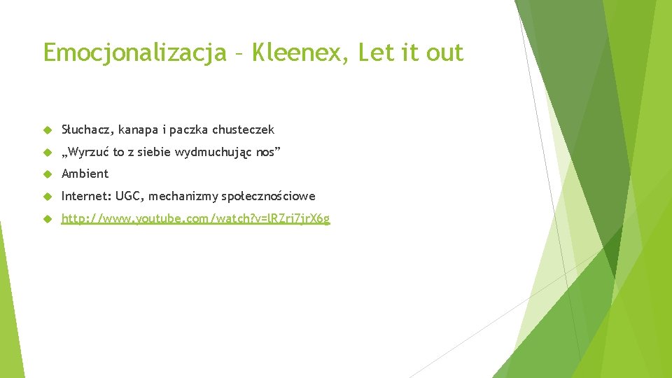 Emocjonalizacja – Kleenex, Let it out Słuchacz, kanapa i paczka chusteczek „Wyrzuć to z