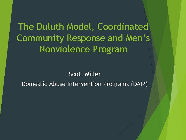 The Duluth Model, Coordinated Community Response and Men’s Nonviolence Program Scott Miller Domestic Abuse