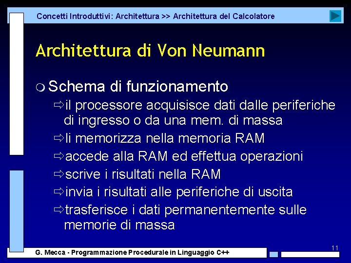 Concetti Introduttivi: Architettura >> Architettura del Calcolatore Architettura di Von Neumann m Schema di