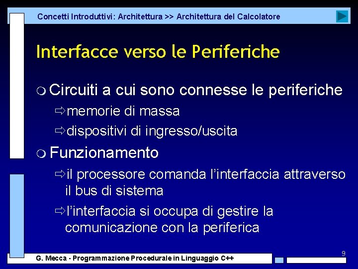 Concetti Introduttivi: Architettura >> Architettura del Calcolatore Interfacce verso le Periferiche m Circuiti a