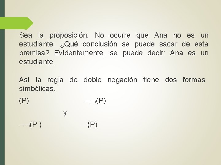 Sea la proposición: No ocurre que Ana no es un estudiante: ¿Qué conclusión se