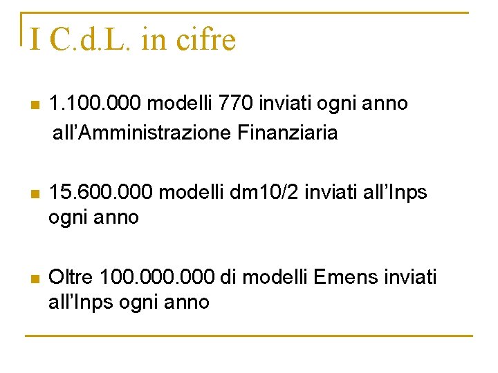 I C. d. L. in cifre n 1. 100. 000 modelli 770 inviati ogni