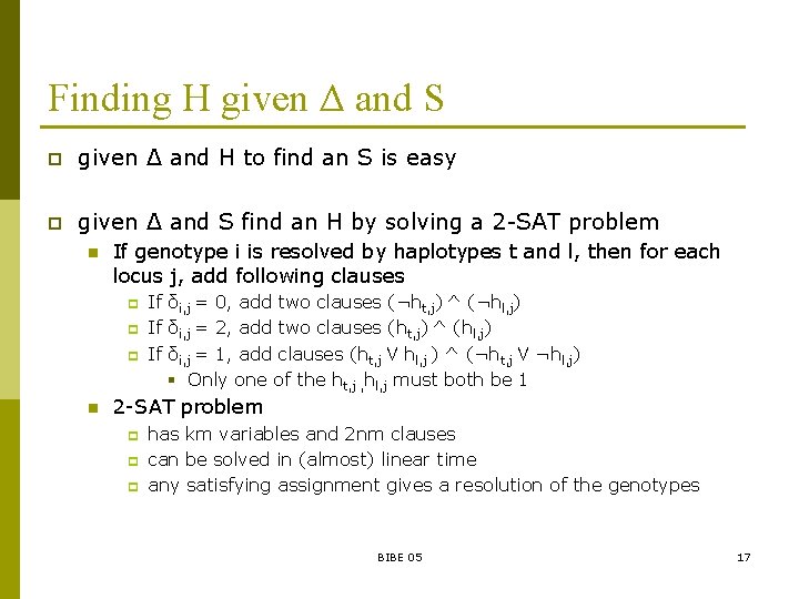 Finding H given Δ and S p given Δ and H to find an