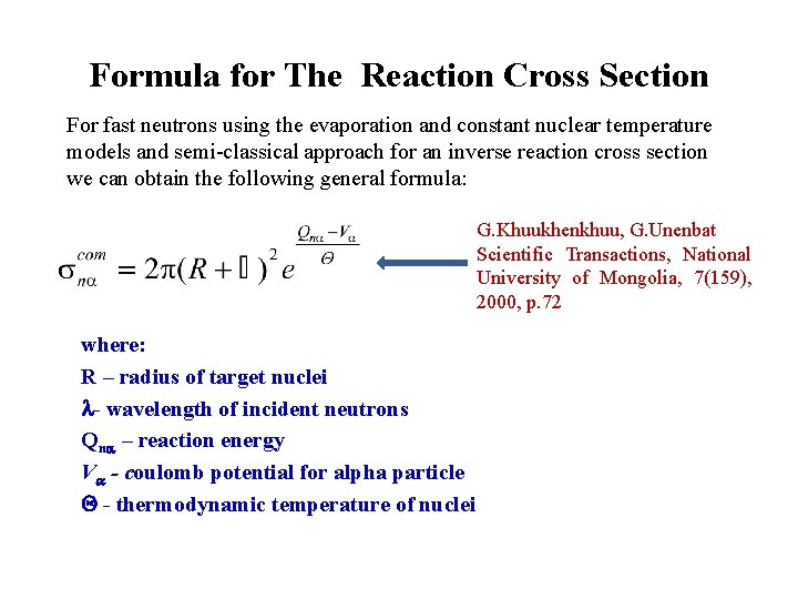 Formula for The Reaction Cross Section For fast neutrons using the evaporation and constant
