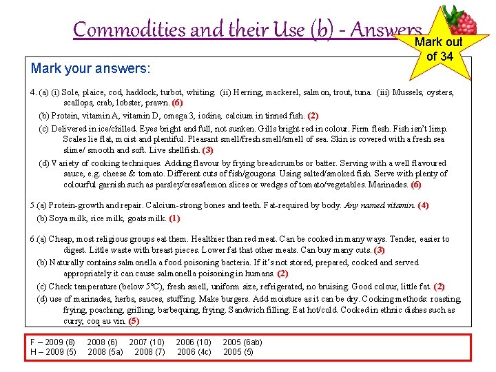 Commodities and their Use (b) - Answers. Mark out of 34 Mark your answers: