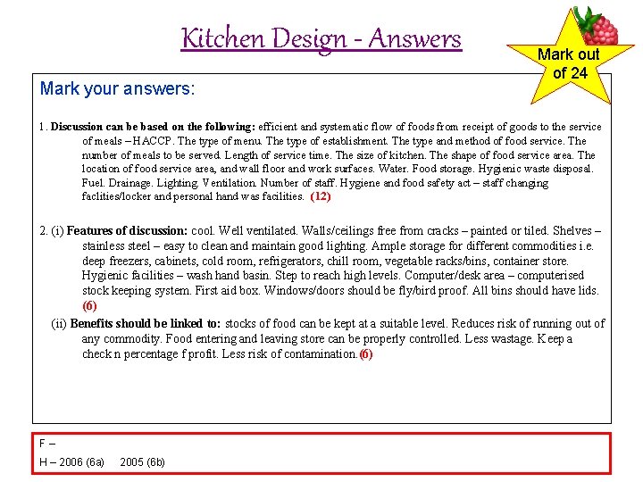 Kitchen Design - Answers Mark your answers: Mark out of 24 1. Discussion can