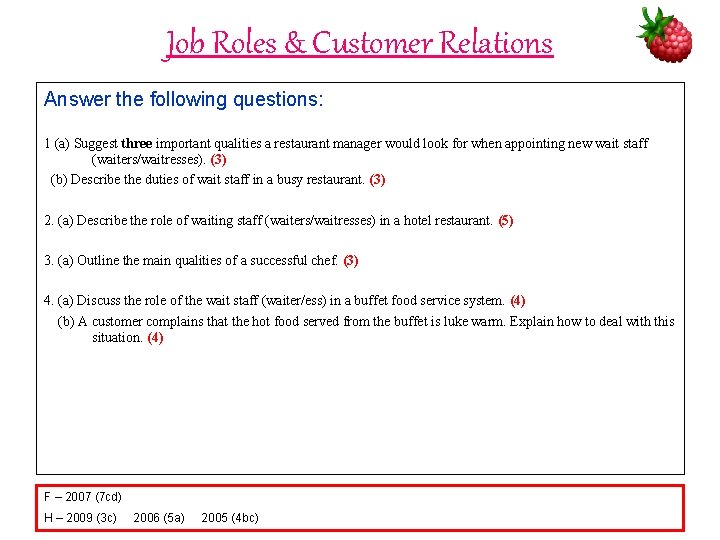 Job Roles & Customer Relations Answer the following questions: 1 (a) Suggest three important