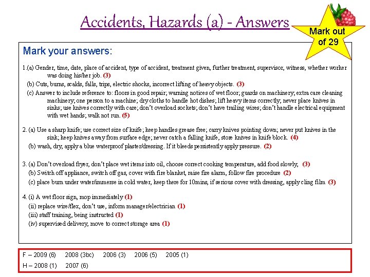 Accidents, Hazards (a) - Answers Mark your answers: Mark out of 29 1. (a)