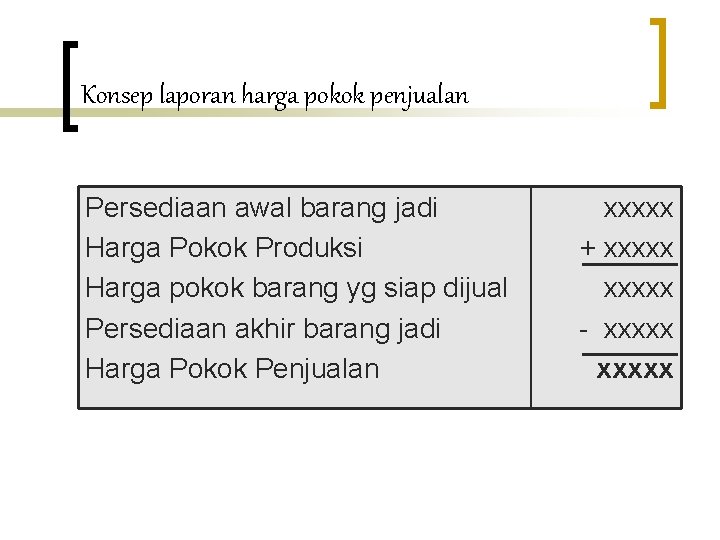 Konsep laporan harga pokok penjualan Persediaan awal barang jadi Harga Pokok Produksi Harga pokok Konsep laporan harga pokok penjualan Persediaan awal barang jadi Harga Pokok Produksi Harga pokok